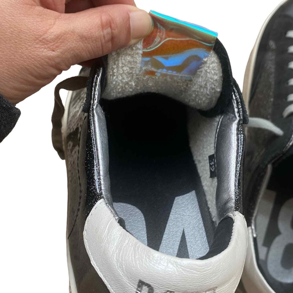 P448 Sneakers Black Leather and Glitter Sz 39-8.5/9 Glam Grunge Streetwear Chic - Picture 8 of 13